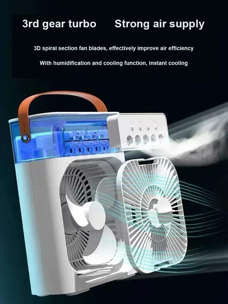 Summer Cooling Fan 3 in 1 Portable Desktop Humidifier USB Mini Air Conditioners Night Light