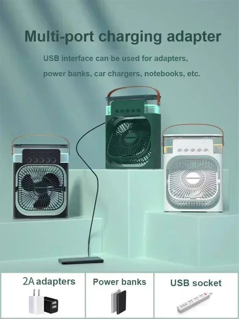 Summer Cooling Fan 3 in 1 Portable Desktop Humidifier USB Mini Air Conditioners Night Light