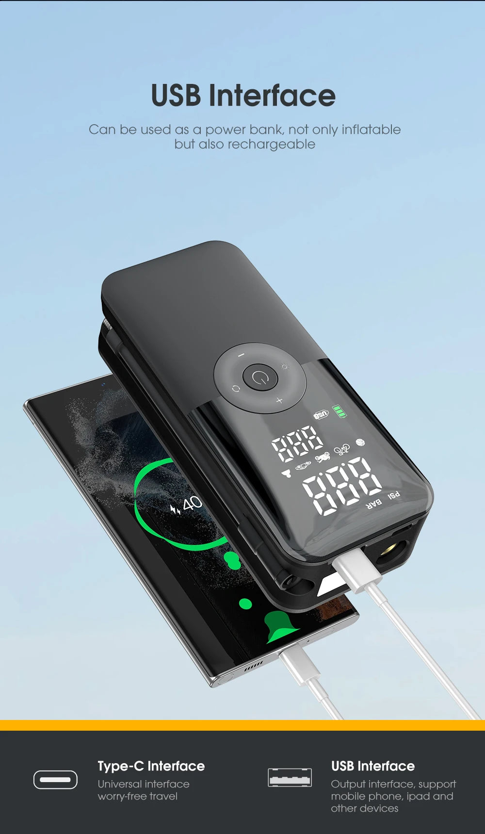 CARSUN Portable Wireless Car Tire Pump for Motorcycles and Bicycles