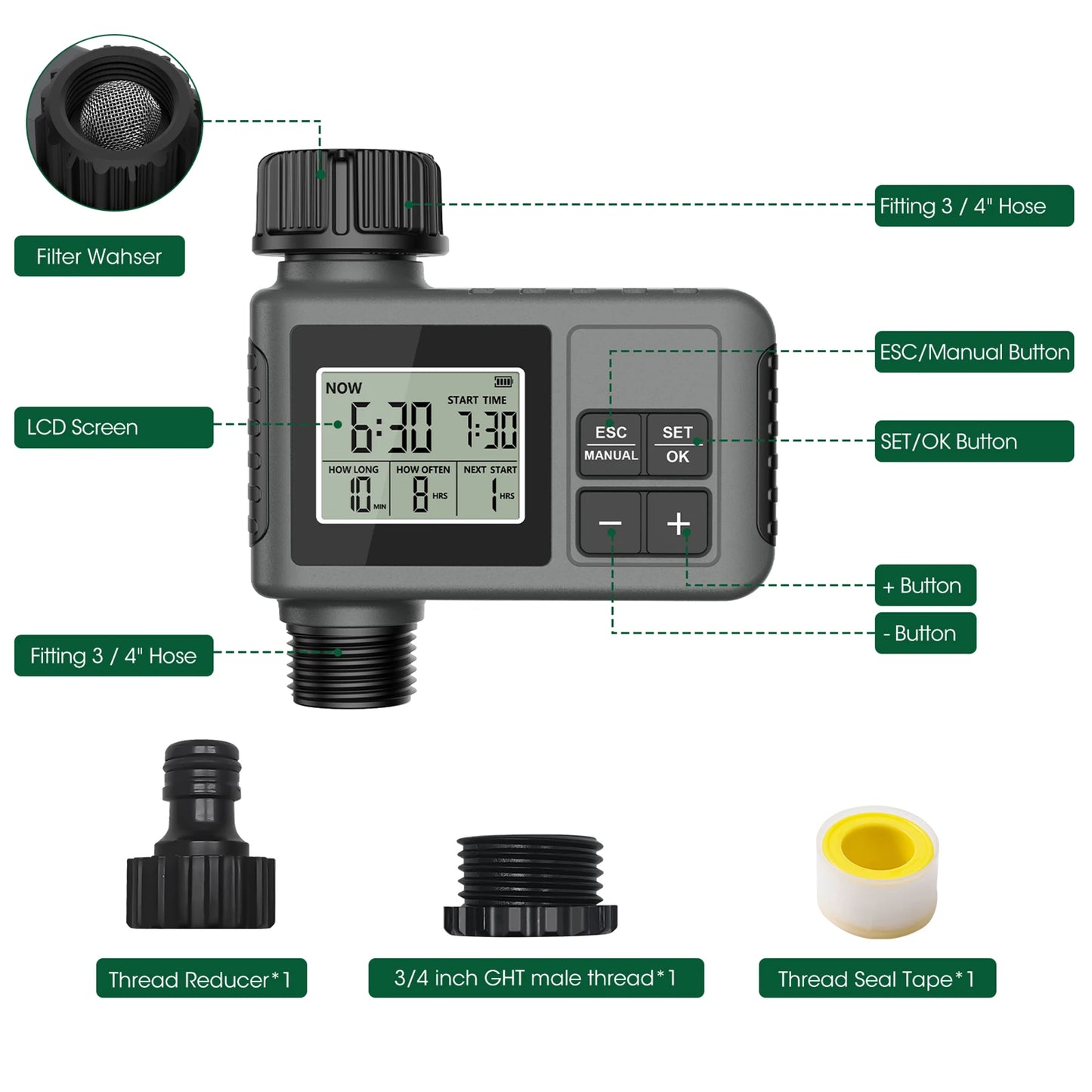 Programmable Garden Watering Timer IPX5 Intelligent
