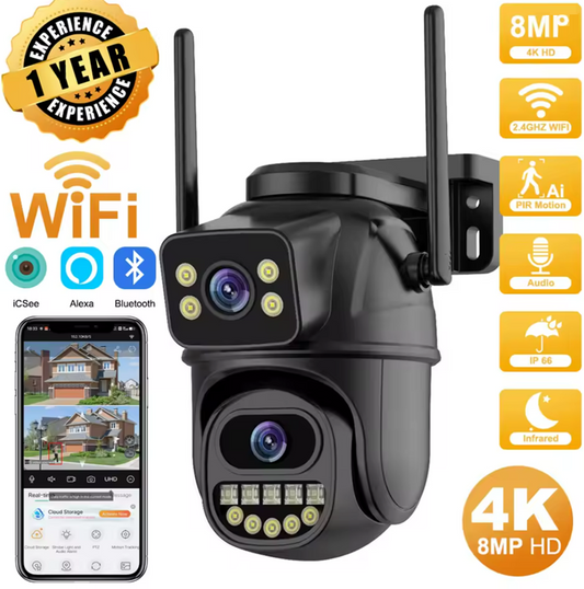4K 8MP HD Wifi PTZ Camera Outdoor 4MP Dual Lens Dual Screen AI Auto Tracking IP Camera CCTV Audio Video Surveillance P2P iCSee